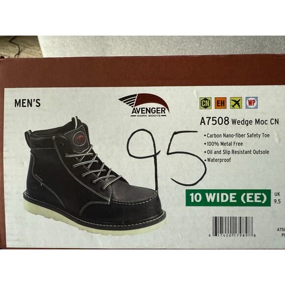 Men's AVENGER Carbo-fiber TOE Black Leather Work Boots Size: 10 Wide - Picture 6 of 12